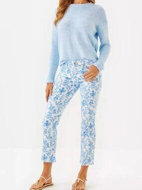 Lilly Pulitzer Annett High Rise Crop Flare Jeans SZ 10 Resort White Tall Tales